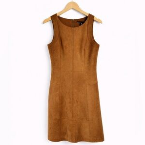 EUC White House Black Market Fit & Flare Brown Sleeveless Mini Microsuede Dress